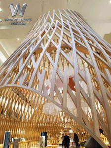 <span class=keywords><strong>Cloison</strong></span> de séparation personnalisable en forme de cage à oiseaux en acier inoxydable couleur bois, idéale pour les hôtels, restaurants et cafés - Product Image 5