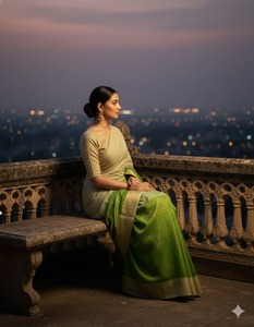 Sari Indio Tradicional Elegante de Seda Ghicha Verde Tussar para Mujer, Colección Perfecta para Fiestas, de la India - Product Image 2