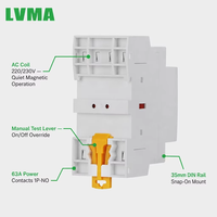 Contacteur électrique modulaire LVMA 230V/220V monophasé 63 ampères, bobine AC de type magnétique, montage sur rail DIN, certifié CE