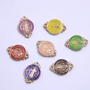 Groothandel Twee Gaten St.Benedict Bedels 2*1.5Cm Rozenkransdelen Diy Armband Katholiek Gekleurd Email St.Benedict Charme Voor Het Maken - Product Image 1