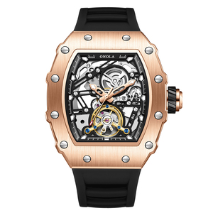 ONOLA 3854 Nouvelle <span class=keywords><strong>Montre</strong></span> Automatique <span class=keywords><strong>Homme</strong></span> avec Bracelet en Silicone, Cadran Tonneau, Squelette Creux et Aiguilles Lumineuses - Product Image 2