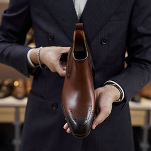 Retro Brown <b>Cow</b> Leather Chelsea Boots with Shock Absorption and Soft for Men's Vintage Theme Events and Office Wear - Product Image 4