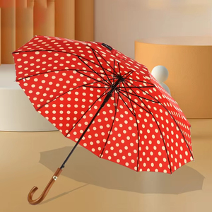 Cong Dài xử lý thẳng Polka Dot gỗ xử lý ô dù UV bảo vệ du lịch Golf Sun ô dù - Product Image 3