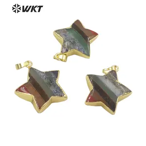 WT-P1868 Amazing hot Seven CHAKELA stone Star pendant 18k gold plated on trim Natural gemstone mix made stone pendants