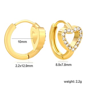 Custom <b>Fashion</b> Jewelry Stainless Steel Hollow Heart Cubic Zirconia <b>Earrings</b> Waterproof Chunky Zircon <b>Hoop</b> <b>Earrings</b> for Women - Product Image 2