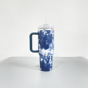 Available Stainless Steel Beer Mug Water <strong>Bottle</strong> 40oz <strong>Ocean</strong> Blue Tie-Dye Tumblers with Handle and Straw - Product Image 5