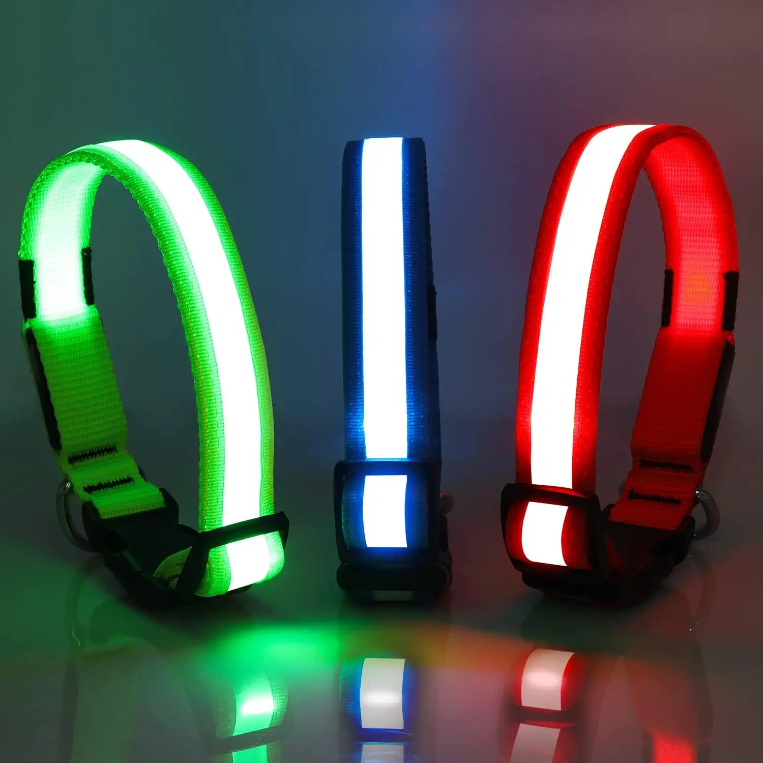 Collares recargables USB para mascotas, respetuosos con el medio ambiente, reflectantes, ajustables, de seguridad nocturna, intermitentes, collares para perros Led