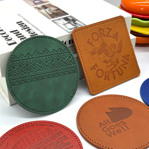 Factory Wholesale Customized Logo Modern round PU Leather Table <b>Coaster</b> <b>Set</b> Handmade European Style Classic Drink Mat Holder - Product Image 1