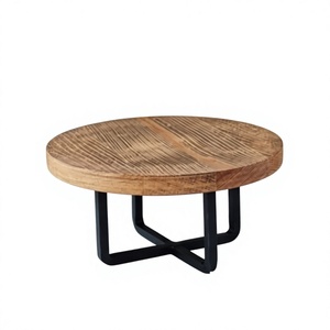 Round Wood <b>Cake</b> <b>Stand</b> with black Metal Base Circle Shape Handmade Dessert Display for Wedding Birthday Party Home Decor - Product Image 1
