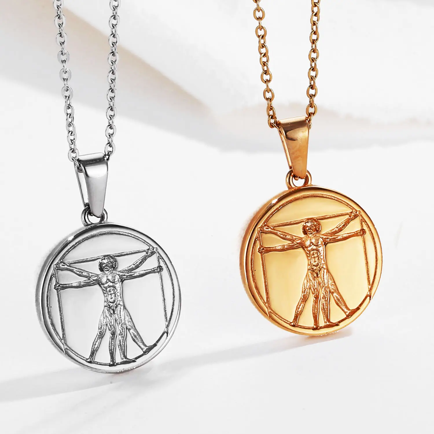 Nickel Free Stainless Steel Da Vinci Roman Human Necklace With Pendant 18k Gold Mythology Jewelry Vitruvian Man Pendant Necklace