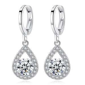 Pendientes elegantes de cristal con forma de gota de agua, joyería de boda chapada en rodio y plata 925 para mujer, pendientes clásicos - Product Image 1