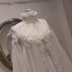 Müslüman düğün elbisesi uzun kollu fırça kuyruğu ile lüks dantel gelin elbise - Product Image 3