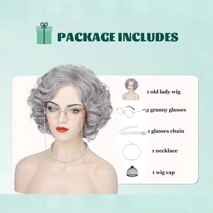 Nueva Peluca Corta y Rizada para Mujer Estilo Europeo Americano, Base de Encaje Natural, Fibra Sintética, Gorro Pequeño, Color <span class=keywords><strong>Gris</strong></span> Plateado, Peluca para Mamá - Product Image 6