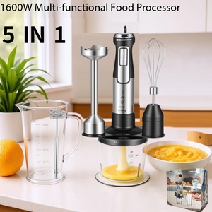 Mixeur plongeant 5 en 1, mixeur 1600W avec lame en acier inoxydable 304, robot culinaire, smoothies, purée, aliments pour bébés - Product Image 1