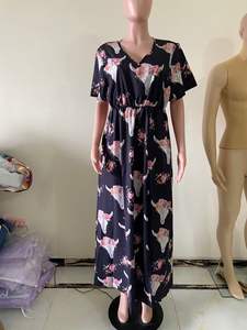 서양 미국 의류 Vestidos 드 Mujer 황소 머리 인쇄 여성 카우걸 짧은 소매 맥시 분할 원피스 여성용 - Product Image 3