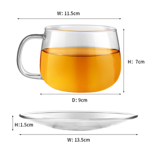 Commercio all'ingrosso chiaro <span class=keywords><strong>vetro</strong></span> borosilicato tazza <span class=keywords><strong>da</strong></span> tè e piattino per Tealover, 300ml tazza di caffè con manico, bicchieri per bere per Latte - Product Image 6