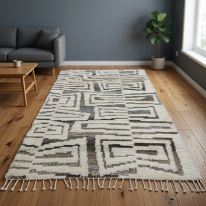 Tapis marocain moderne géométrique en jute noué à la main, à poils ras, lavable, antidérapant, adapté aux animaux domestiques, pour chambre et salon - Product Image 2