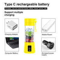 Mini mixeur électrique rechargeable par USB portable de 380 ml, RV, 6 lames en acier inoxydable, batterie de 2000 mAh, nettoyage automatique, presse-agrumes
