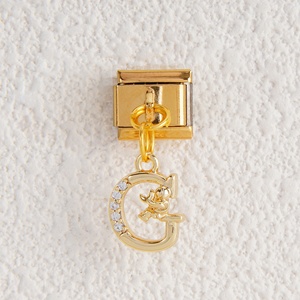 Colgante de moda con letra italiana, dijes de acero inoxidable con gemas doradas, pulseras con dijes italianos de letra y diamantes - Product Image 4