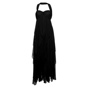 Robe longue en mousseline de soie à bretelles françaises, sexy, dos nu, irrégulière, à volants - Product Image 6