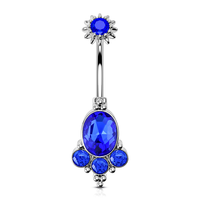 Cincin Pusar Cantik Motif Bunga untuk Wanita, Cincin Pusar Biru, Cincin Pusar 14g, Perhiasan Tindik Pusar