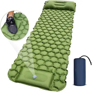 Colchoneta inflable con almohada para acampar, colchoneta de aire ligera y cómoda para dormir, duradera, venta al por mayor