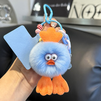 Porte-clés en peluche mignon en forme de canard de dessin animé en fausse fourrure de lapin, idéal pour la décoration de voiture et de sac à dos, cadeau
