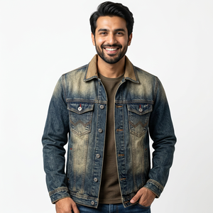 Less MOQ Trendy Jean <b>Jackets</b> Blue Black <b>Crop</b> Fall Distressed <b>Jacket</b> <b>Denim</b> Coat Plus Size Jean <b>Jackets</b> for men - Product Image 1
