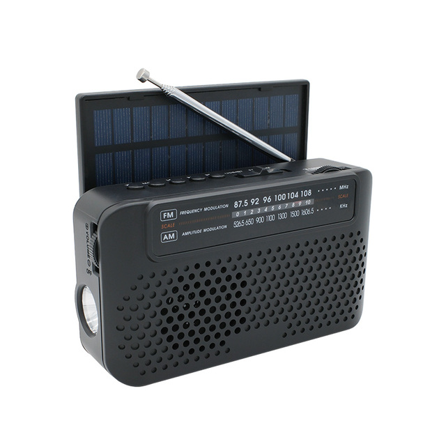 1200mAh FM/AM Portable Radio Power Bank BT Function Big Solar Panel Wireless Speaker 5W Output MP3 Player Outdoor Adventures