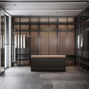 Armario de Diseño Moderno y Sencillo con Puertas de Vidrio, Armario de Dormitorio con Puertas de Vidrio/Madera Maciza, Color Blanco, Vestidor - Product Image 5