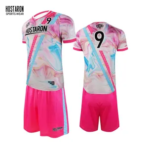 HOSTARON 2023 New Design Blank Soccer Jersey Set Pink Soccer Team Mens Soccer Uniforms Jerseys Football Shirt Custom Logo