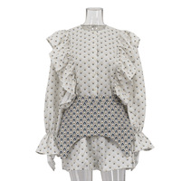 Robe chemise personnalisée à manches évasées et volants pour femme, élégante, imprimée, avec ceinture à la taille, courte