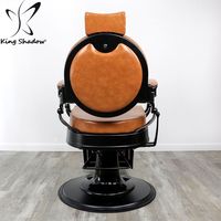 Fauteuil de barbier vintage Kingshadow en cuir marron avec structure noire, fauteuil de coiffure pour hommes