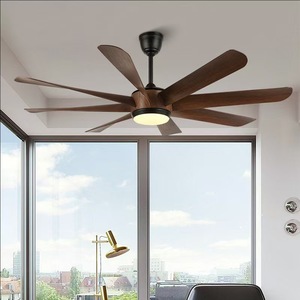 Ventilateur de plafond LED industriel 52 pouces noir mat avec pales en bois, télécommande, lumière à intensité variable pour salon - Product Image 5