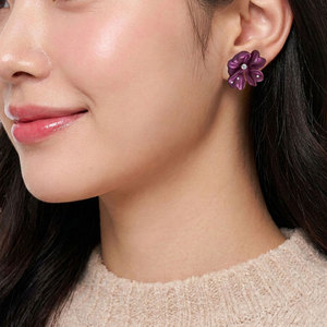 Hong Kong Fine Jewelry Wholesaler New Titanium Collection Purple Flower Design Natural Spinel Stud <b>Earrings</b> For Women Party Wear - Product Image 5