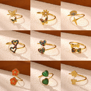 Bague en acier inoxydable couleur zircon, motif papillon et fleur, style européen, réglable, pour femme, à porter sur l'index. - Product Image 2