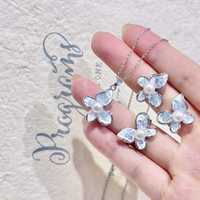 Ensemble de bijoux en laiton plaqué platine de luxe avec papillon, collier, bague et boucles d'oreilles en perles d'eau douce naturelles pour femmes, anniversaire