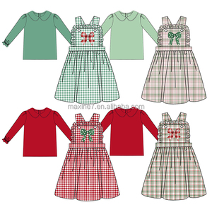 Vêtements filles appliques <span class=keywords><strong>de</strong></span> Noël haut pour fille ensemble <span class=keywords><strong>de</strong></span> robes à bretelles à carreaux haut et robe dos nu tenues 2 pièces pour filles - Product Image 1