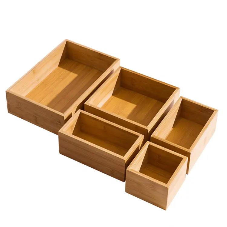 5 Piece bamboo drawer organizer set box kit antique decorating bamboo gift box custom logo small box wood