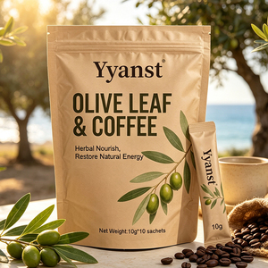 Poudre instantanée de feuilles d'olivier et de café, produits de bien-être naturels pour nourrir et restaurer l'énergie, sachet de 10g, pochette kraft, OEM/ODM - Product Image 6