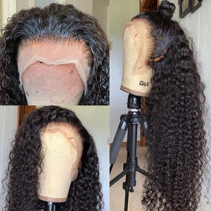 <span class=keywords><strong>Pelucas</strong></span> de Cabello Humano Virgen Brasileño Baratas, Rizadas y Onduladas, con Frente de Encaje para Mujeres Negras, Peluca con Frente de Encaje HD con Ondas de Agua - Product Image 2