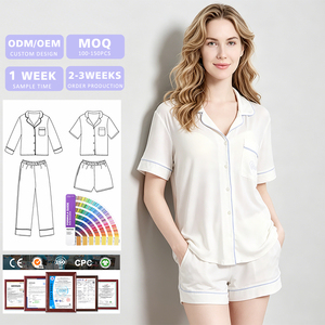 Manufacturer Custom Women's Sleepwear Bamboo <b>Clothes</b> Short Piping Cotton Pajamas Lounge Wear pajamas Sets - Product Image 1