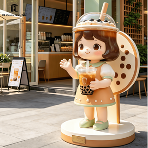 Statue de Fille à Thème Bubble Tea en Fibre de Verre Faite à la Main, Sculpture de Personnage de <span class=keywords><strong>Dessin</strong></span> <span class=keywords><strong>Animé</strong></span> pour Décoration Commerciale de Café et Restaurant - Product Image 1