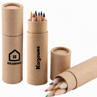 Ensemble de crayons de couleur, 6 couleurs, mini, bois naturel, hexagonaux, non toxiques, mine lisse, tube en papier kraft écologique, cadeau pour enfants, vente en gros, OEM personnalisé