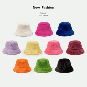 Women Girls Winter Plush <b>Hat</b> Solid Color Blank Fuzzy Warm Bucket Caps Faux Fur Fisherman <b>Hats</b> - Product Image 2