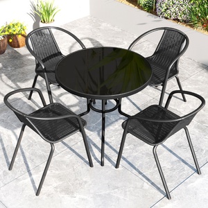 Ensemble de salle à manger d'extérieur mince de qualité supérieure <span class=keywords><strong>pour</strong></span> terrasse, avec <span class=keywords><strong>table</strong></span> circulaire en verre, idéal <span class=keywords><strong>pour</strong></span> les petits espaces arrière étroits - Product Image 4