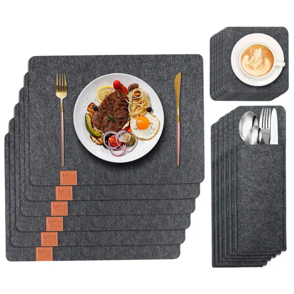 6 पैक लगा कि टेबल चटाई, कोस्टर और कटलरी जेब गर्मी प्रतिरोधी रसोई खाने की मेज के लिए Placemats धो सकते हैं