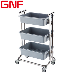 GNF गंदे पकवान एकत्रित ट्राली स्टेनलेस स्टील फ्रेम प्लास्टिक के कंटेनर 4 ''पीपी पहियों - Product Image 4