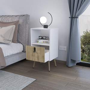 Maggness Bedroom DB <b>Nightstand</b> Solid Wood <b>White</b>/Macadamia Bedside Cabinet Home Furniture - Product Image 2