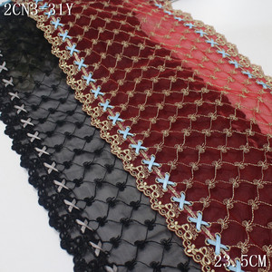 Doux Noir Rouge Tulle Broderie Dentelle Garniture 23cm Petite Fleur Brodé Dentelle Tissu avec Ruban de Soie pour Femmes Fishbone Corset - Product Image 1